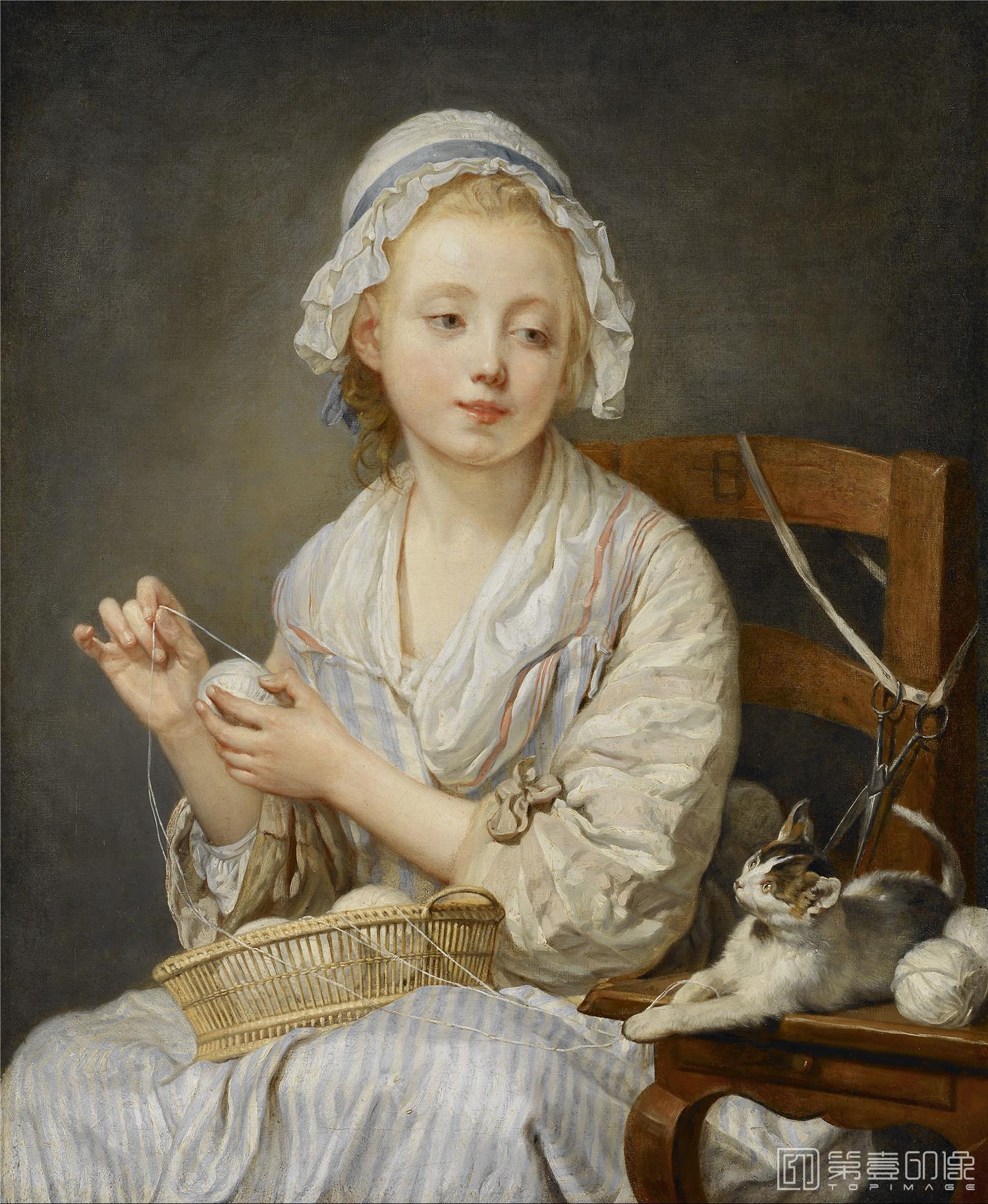 油画-美国弗里克美术馆藏画-Jean-Baptiste Greuze - The Wool Winder, c. 1759-112